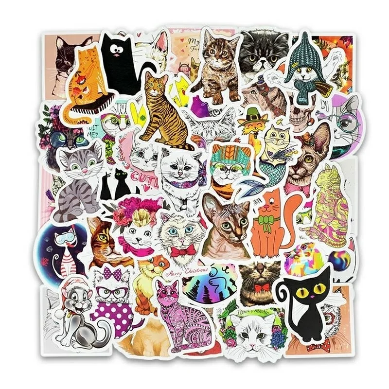 50/54Pcs 귀여운 고양이 동물 낙서 스티커 혼합 스타일 가방 노트북 자전거 수하물 자동차 스쿠터 스케이트 보드 스티커