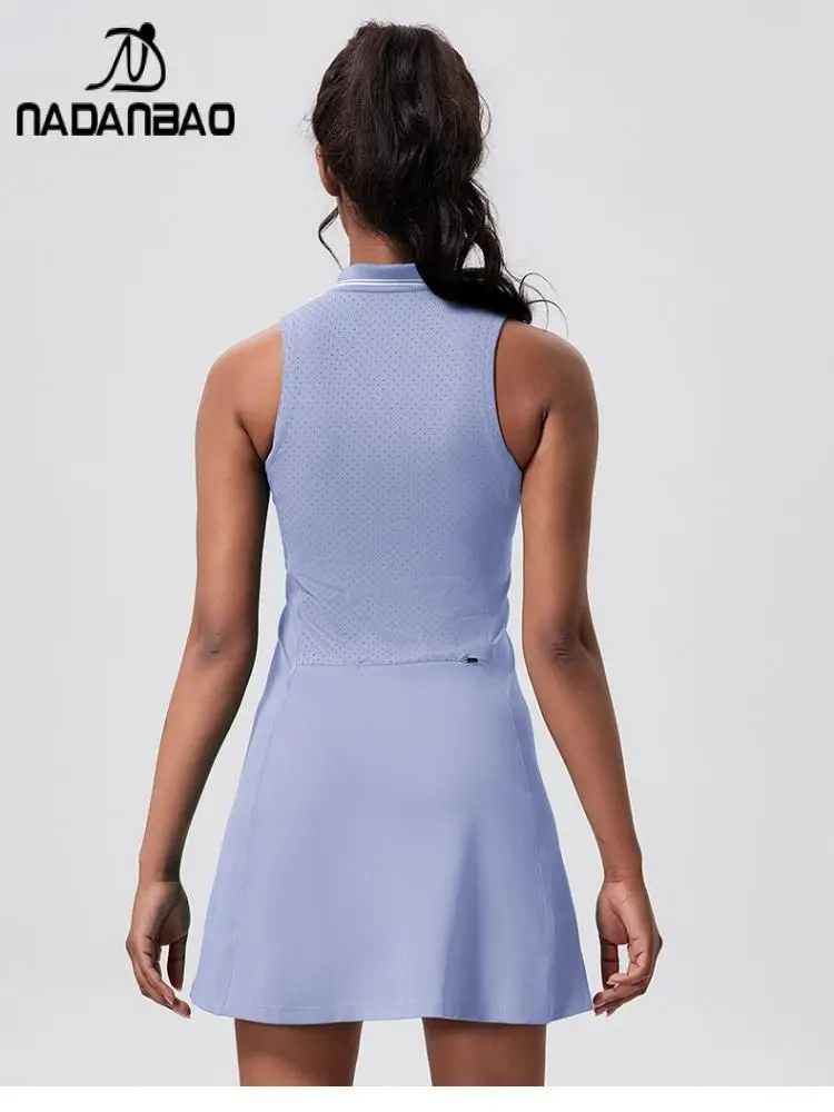 Nadanbao Women Fitness Exercise Running Tennis Dress Outdoor Sports Fashion Casual Yoga Dress Zipper Lapel Golf Gym Clothes