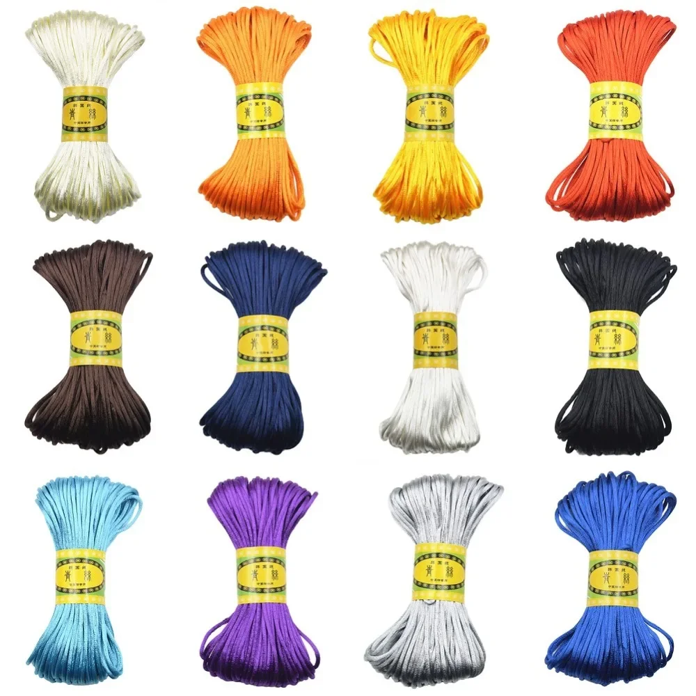 3mm 20M Chinese Knot Satin Nylon Braided Cord Macrame Beading Rattail Cords Multi-colored Findings Beading Thread#256429