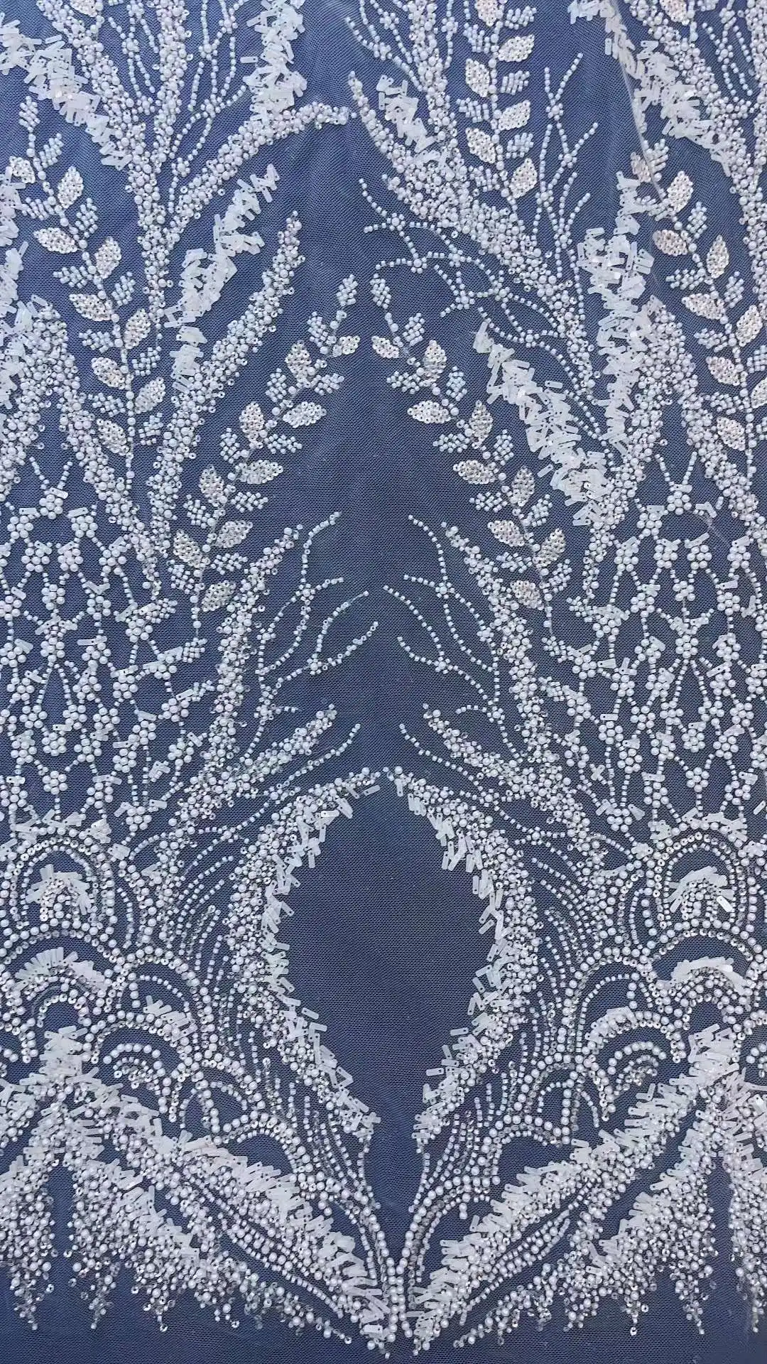 

White French Mesh Tulle Fabric With Pearls Beads Embroidery Lace, Nigeria Fabric, Exquisite, Wedding Design