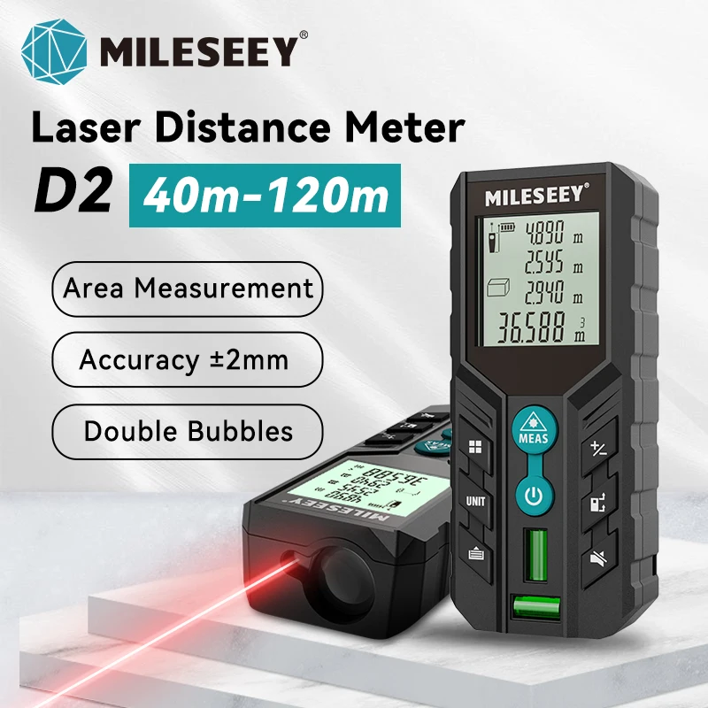 Misuratore Laser Di Distanza Mileseey D2, Strumento Di Misurazione Digitale Di Tendenza 40M 120M, Bolle A Doppio Livello, Telemetro Per La Casa