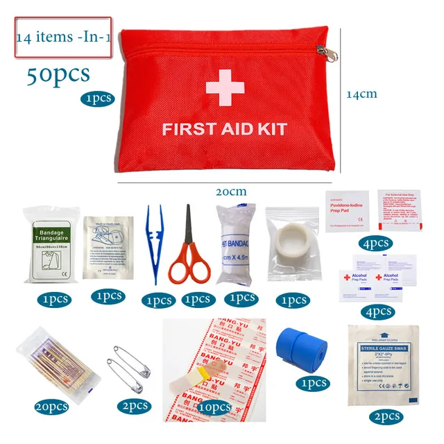 50pcs Set Portable First Aid Kit Red Car Emergency Kit Accessories For Home Family Travel Outdoor Emergency Medical Treatment 1