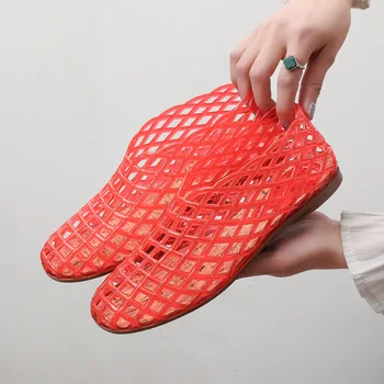 New 2026 Women Leisure Jelly Sandals Cut-out Soft PVC Breathable Summer Flat Shoes Close Toe Female Street Flats 1