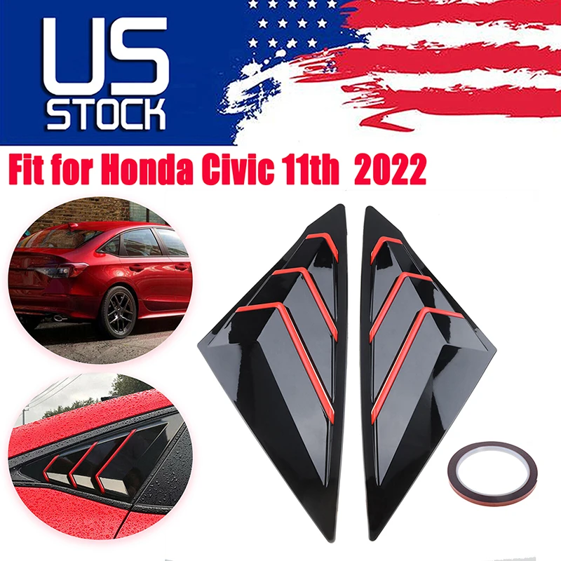 

Rear Side Quarter Window Louver Cover Trim Vent Spoiler Panel Red Line Fit For Honda Civic 11th Sedan 2022 5Door Car Accessories