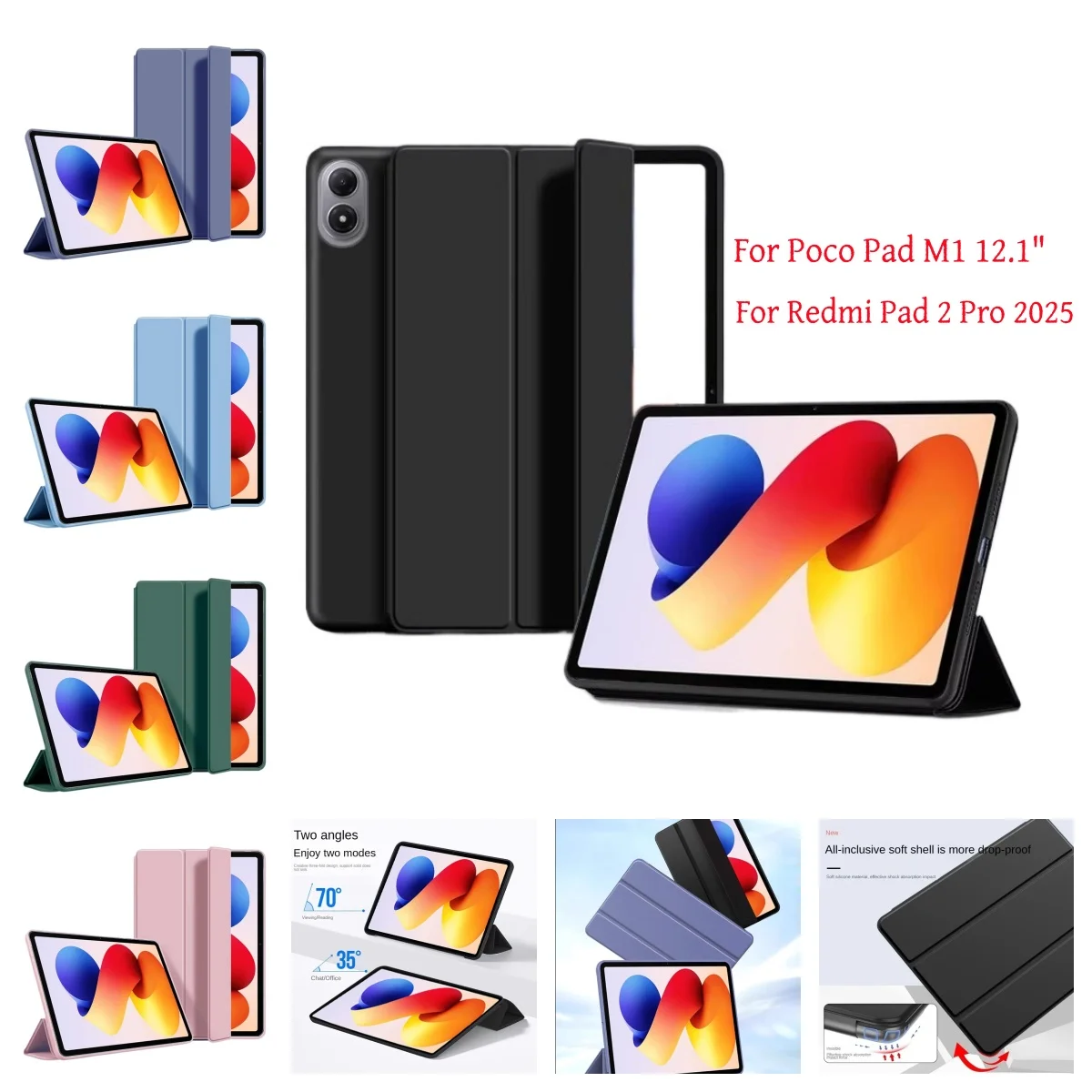 For Poco Pad M1 12.1 inch 2025 Case Auto Wake Stand Tablet Cover For Coque Redmi Pad 2 Pro 12.1" Magnetic Smart Case accessories