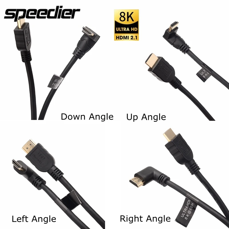 8K 4K Corto 90 Gradi Destro Sinistro Verso Il Basso Angolo Hd-Compatibile 2.1 Cavo Hdtv Linea Cavo Maschio A Maschio Hd2.1 Cavo 0.15M 0.6M 1.8M