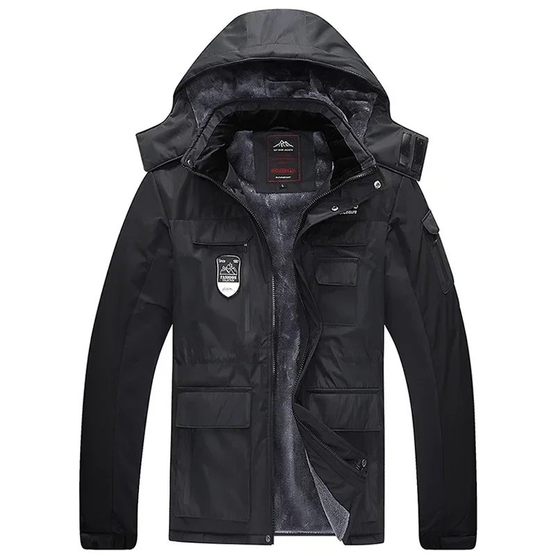 Men's Winter Jacket Fleece Thick Warm Waterproof Hooded Padded Parka Big Size 8XL Zip-up Outerwear Korean Windbreaker puffer jacket cotton jacket parka coat parkas coat