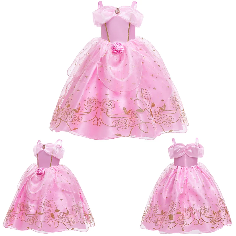 Vestido de princesa Bella Durmiente para niña, disfraz de fiesta de cumpleaños, Aurora, La Bella y La Bestia, disfraz de Cosplay de Halloween