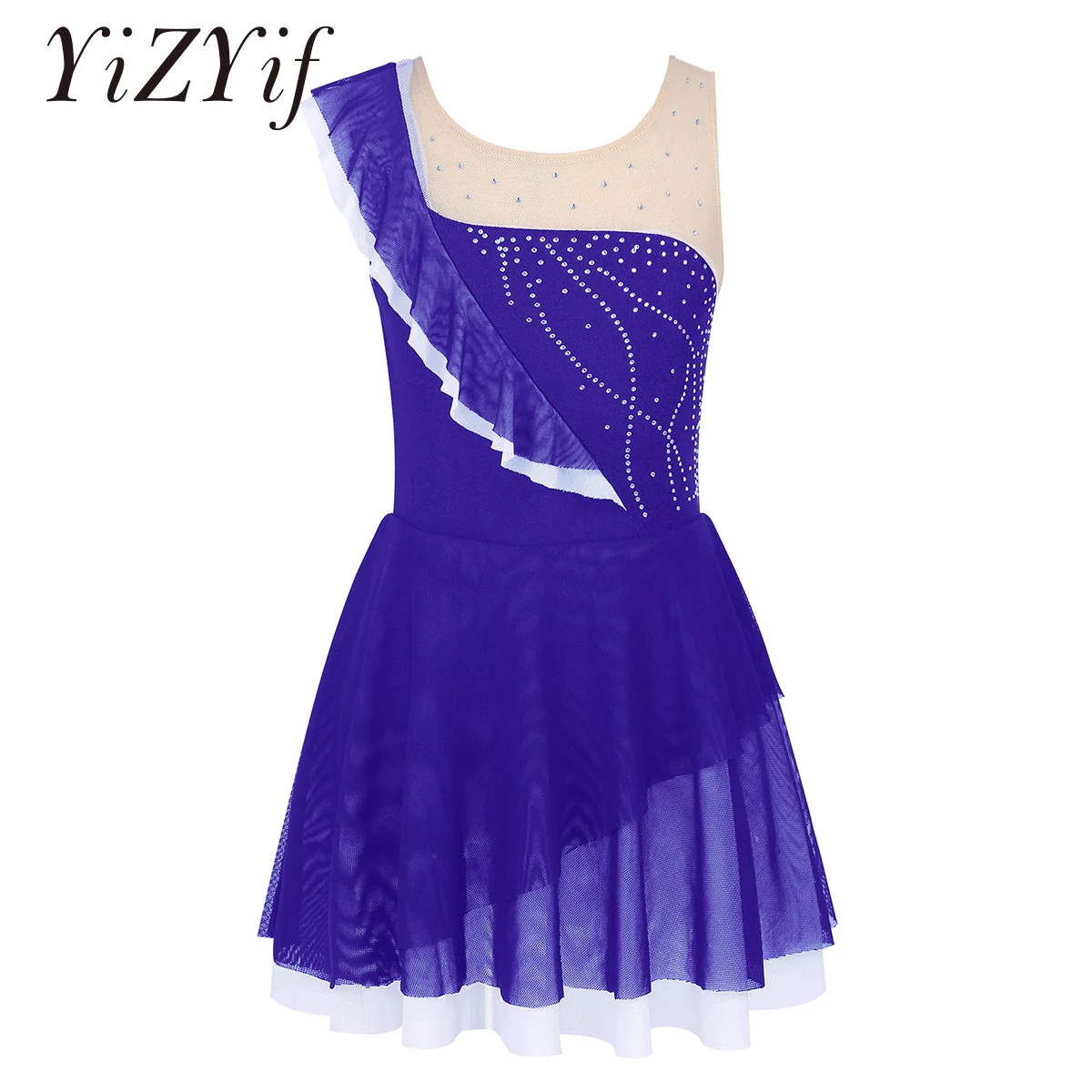 

Sleeveless Figure Skating Dress Kids Girls Ruffle Ballet Dress Gymnastics Leotard Ballerina Dance Wear Stage Competition Costume