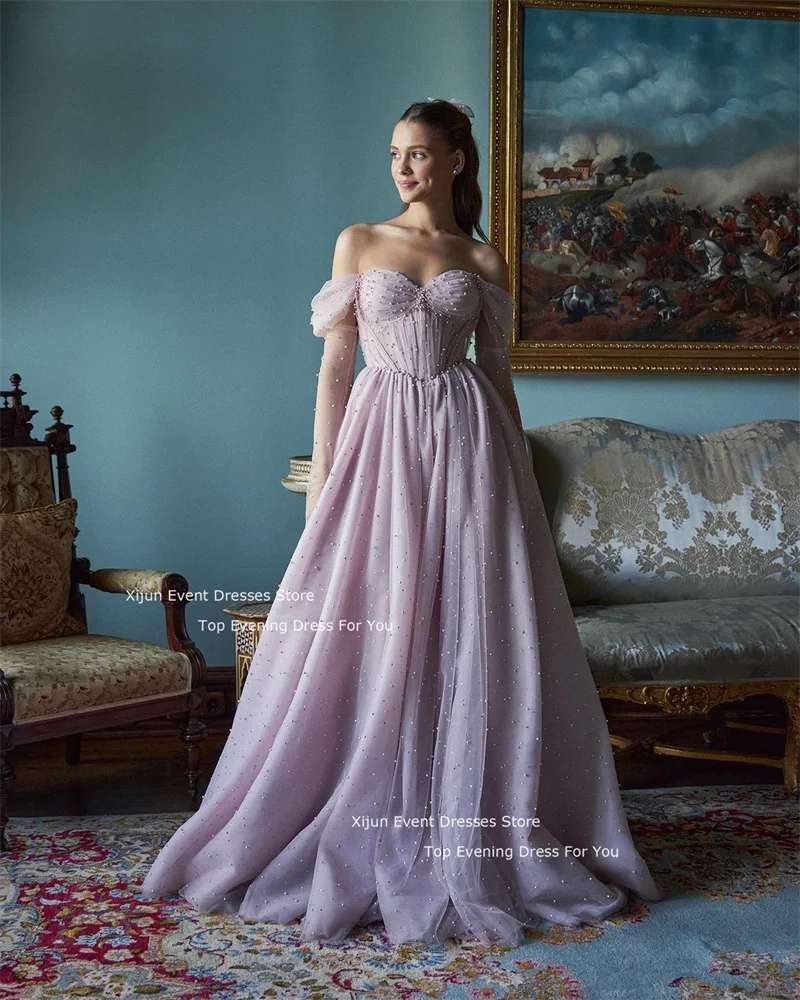 Xijun Lavender Princess Wedding Dresses Pearls Off The Shoulder