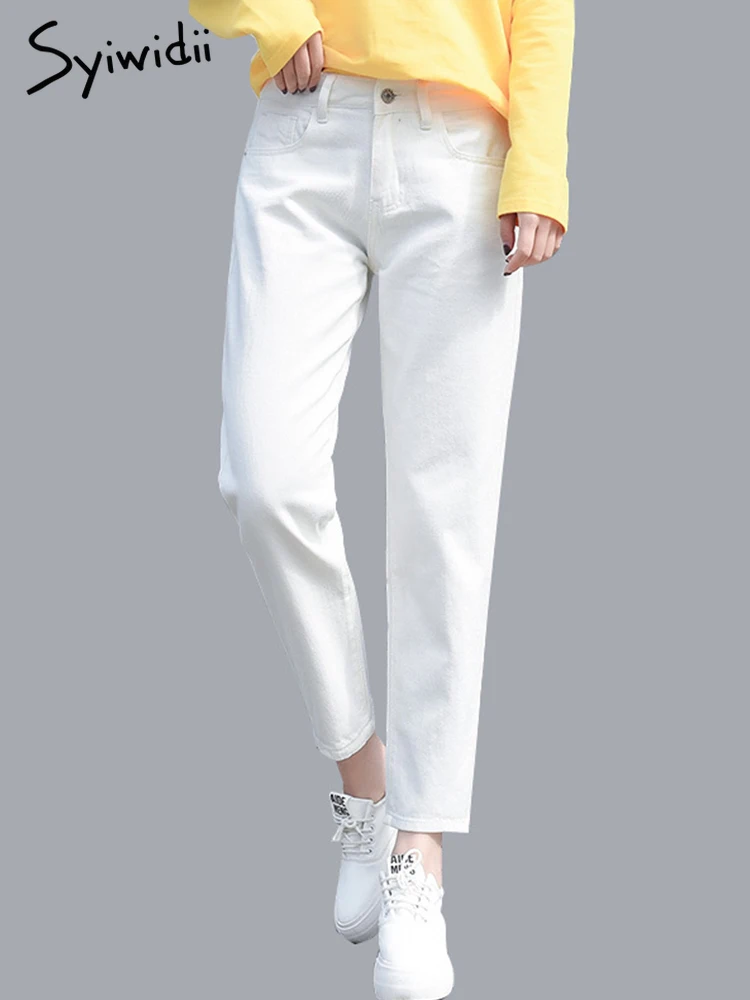 Pantalones vaqueros blancos de algodón para de cintura alta Harem Mom Jeans talla grande cielo azul pantalones negros moda mujer Jeans beige 2019|Jeans| - AliExpress
