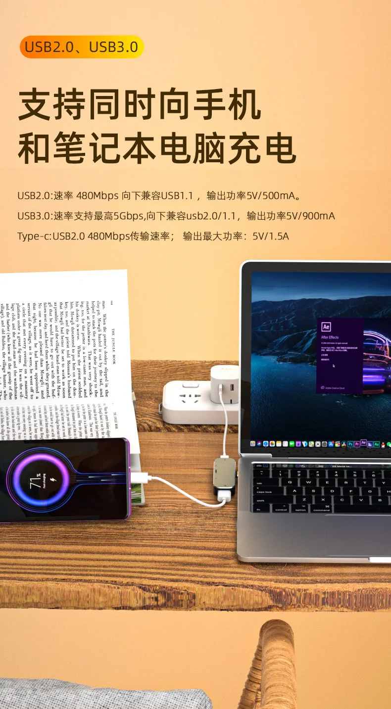 Typ C Docking station geeignet für Huawei Apple Thunderbolt 4 5-in-1 USB-Schnitts telle HD 4k Docking station Typ C bis 3 a1c USB-Hub – Detail 7