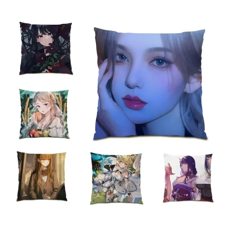 

Japan Anime Print Cushion Cover Double Sided Pillowcases Kawaii Anime Girls Avatar Pillow Cover Chair Decor Party Gift DF1299