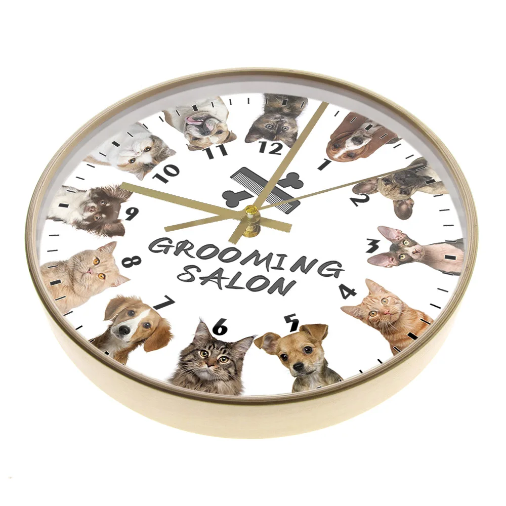 Cat And Dog Grooming Salon Personalized Print Wall Clock for Vet Clinic Pet Groomer Shop Decorative Wall Sign Silent Wall Watch 6