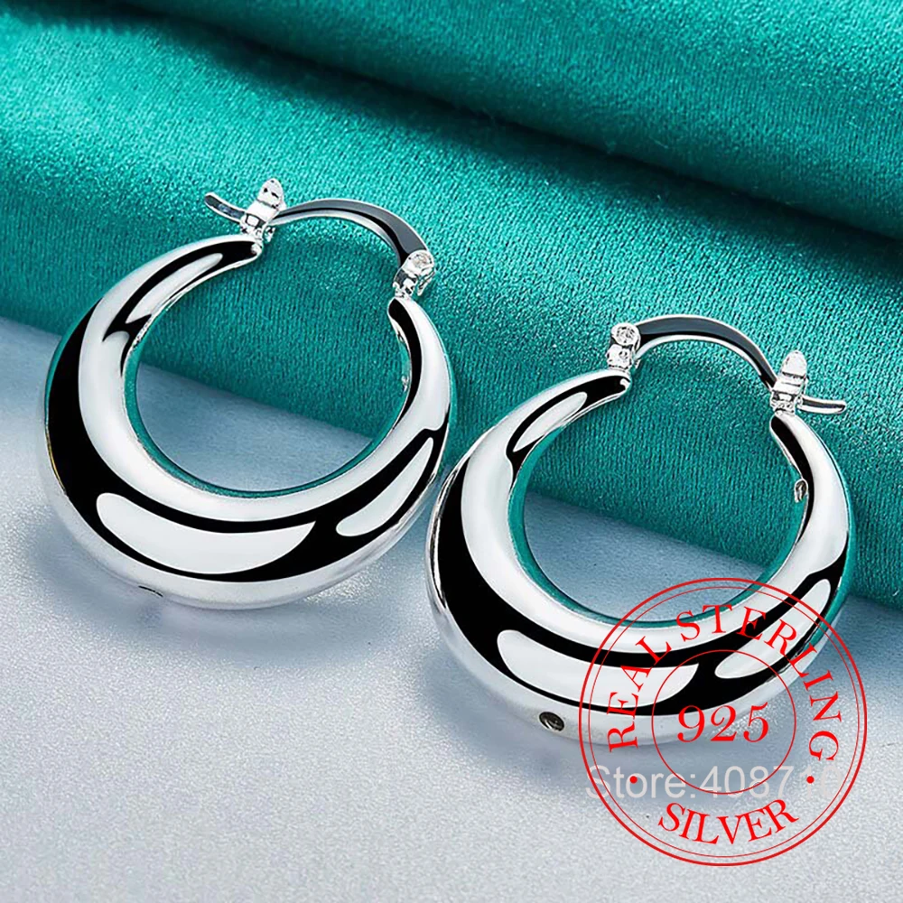 Circle Smooth U Shape Big Hoop Earrings for Women 925 Sterling Silver Hoops Female Jewelry Gift silver hoop earrings silver earrings hoop earrings womens earrings