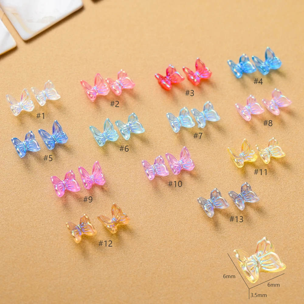 Description Picture 3 of item100Pcs Colorful Aurora Butterfly Nail Art Decoration 6mm Resin Mini 3D Butterfly Nail Charms AB /Pink Cute Manicure Butterfly N*