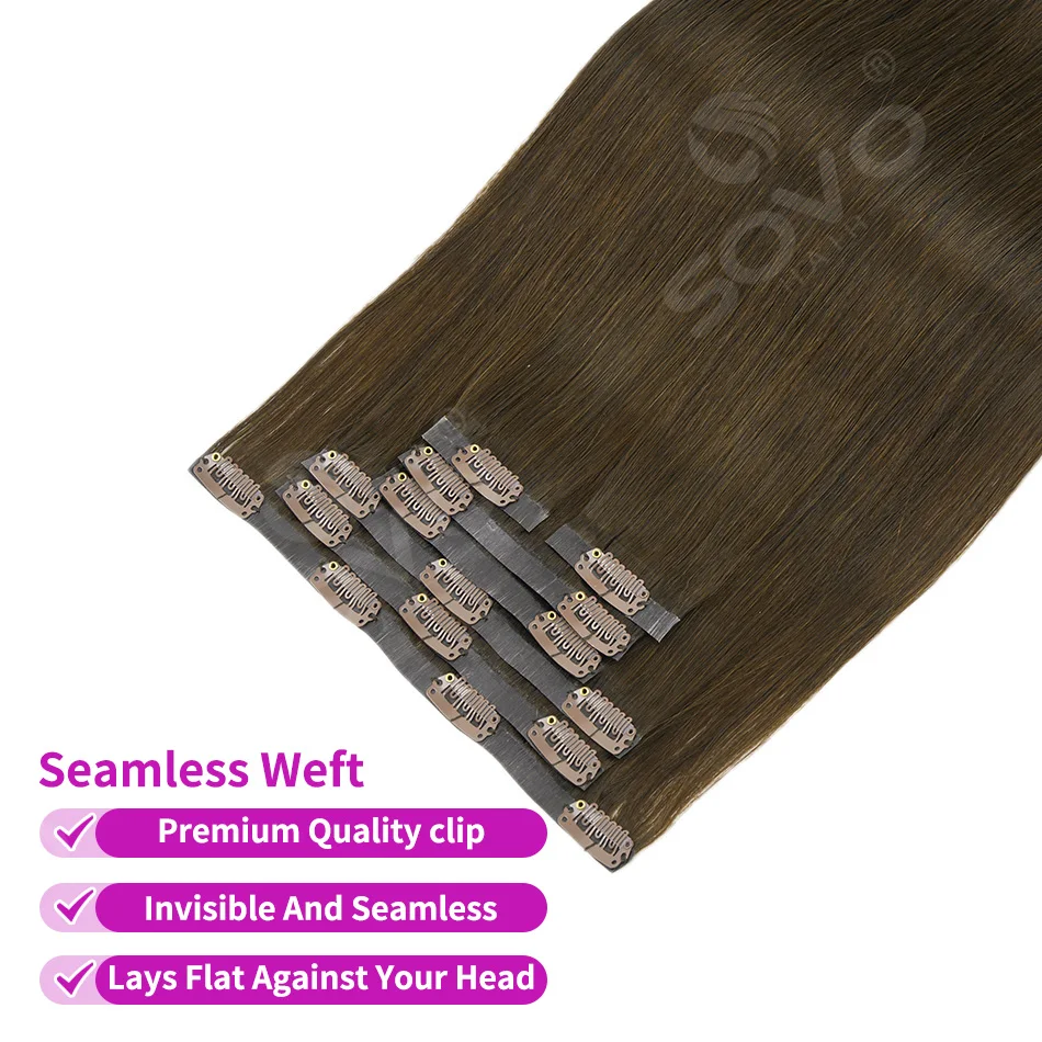 110G Tape PU Clip In Hair Premium Remy Clip In Human Hair Extensions 7pcs Clip-on Hair 14"-24" Balayage Ombre Mocha Brown Black 5