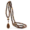 Vintage Men 108 Mala Beads Necklaces 6mm Natural Tiger Eye Stone Onyx Beads Prayer Necklace Drop Pendant Women Yoga Jewelry Gift