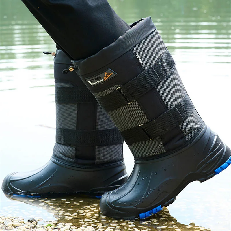 Chaussures de pêche hivernales étanches avec clous en acier - Bottes de wading chaudes pour randonnée et chasse