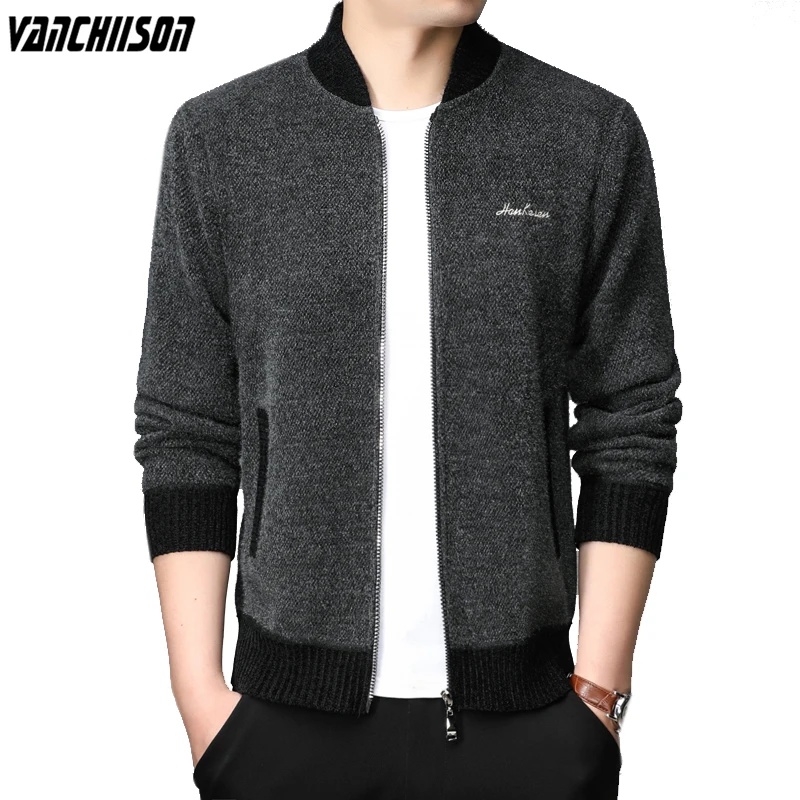 

Men Knit Jacket Outwear Zipper Breasted Cardigan Sweater Buttons Down Thick Fleece for Autumn Winter Male Fashion Clothing 00195