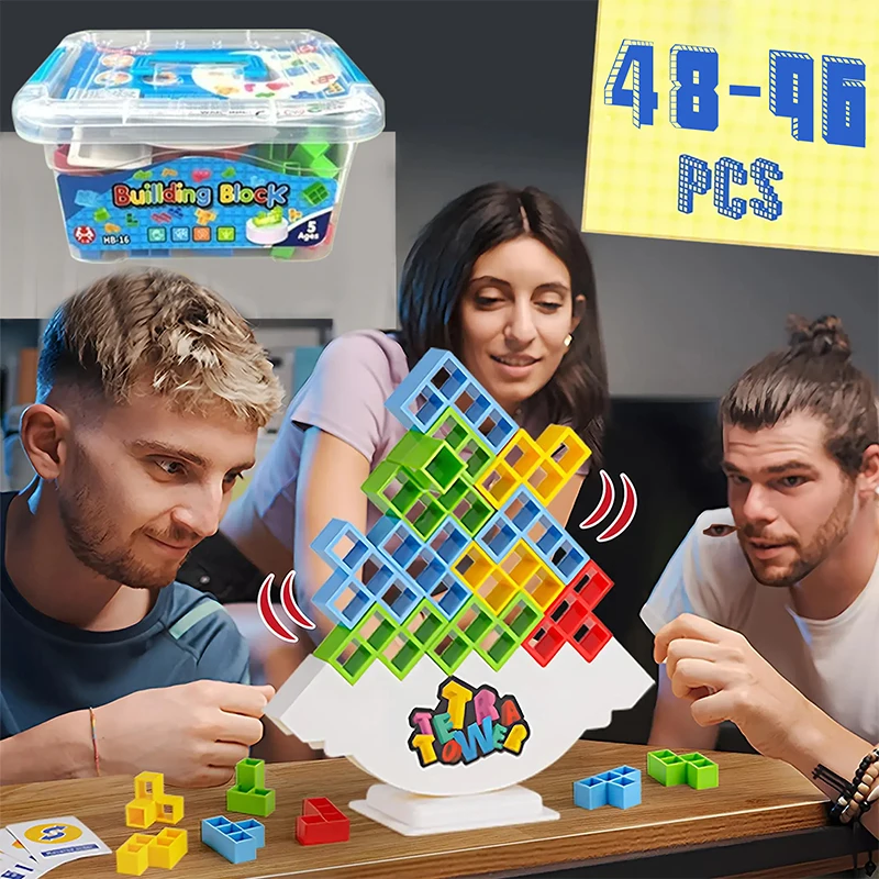 48-96Pcs Balance Muslimex Tower Tetra Tower Puzzle Gioco Da Tavolo Gioco Per Bambini Building Block Toys Assemblaggio Fai Da Te Ru Block 3D Micro Bloc