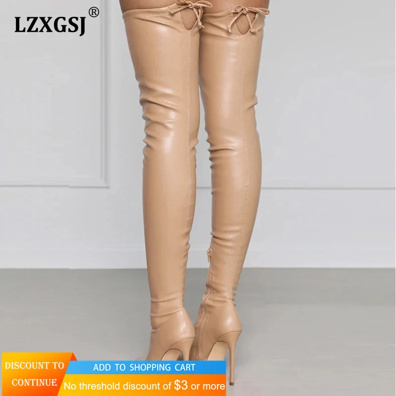 Thigh High Boots For Lady Sexy Women's Over-the-knee Boot Pointed Toe Knee Heel Shoes Side Zip Long Female Botas | Обувь