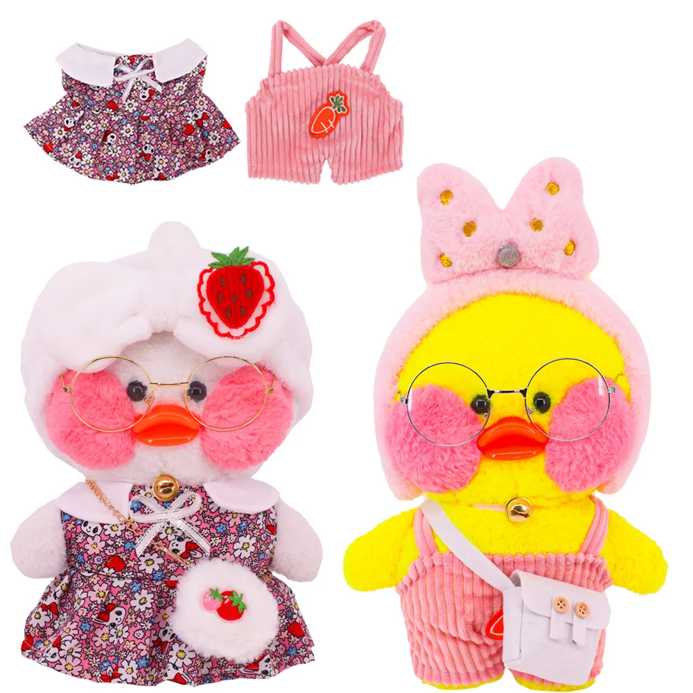 Doll Clothes Plush Toy Accessories 30Cm Doll Lalafanfan Clothes For Duck 2Set Kawaii Skirt Overalls For Yellow Duck Doll Clothes Plush Stuffed Toy lafa Accessories