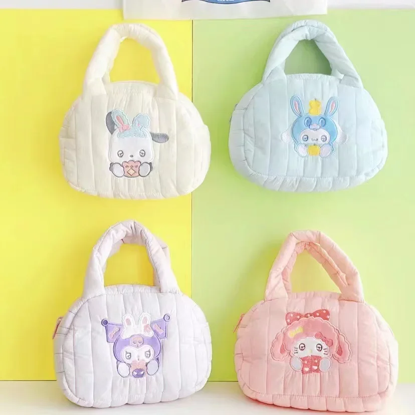 

Sanrio Fashion Bag Cinnamoroll Kulomi Cartoon Down Shopping Bag Girly Heart Large Capacity Warm Women's Bag Kawaii Girl Gift