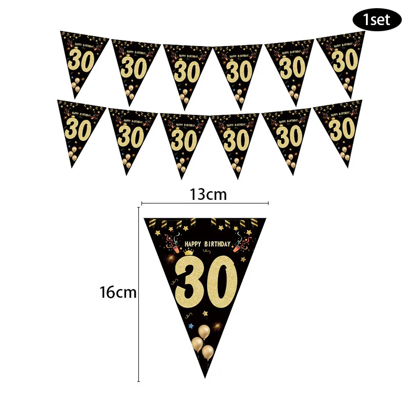 Description Picture 5 of itemBlack Gold 18 21 30 40 50 60 Year Happy Birthday Paper Banner Birthday Party Decorations Adult Anniversary Flags Backdrop Decor