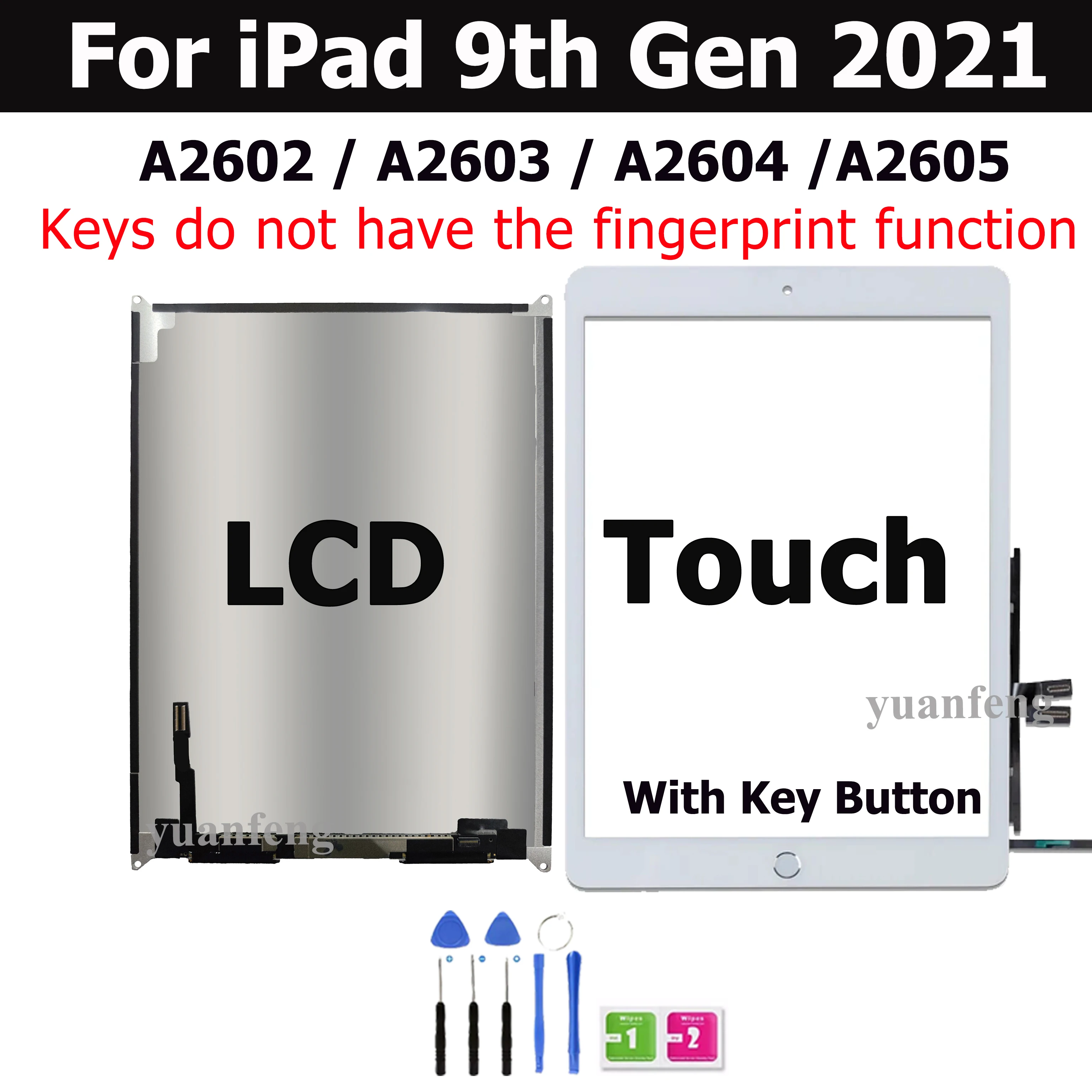 iPad 9 10.2 2021 9 세대 A2602 A2603 A2604 A2605 LCD 터치 스크린 유리 태블릿 디스플레이 패널 교체 수리 부품