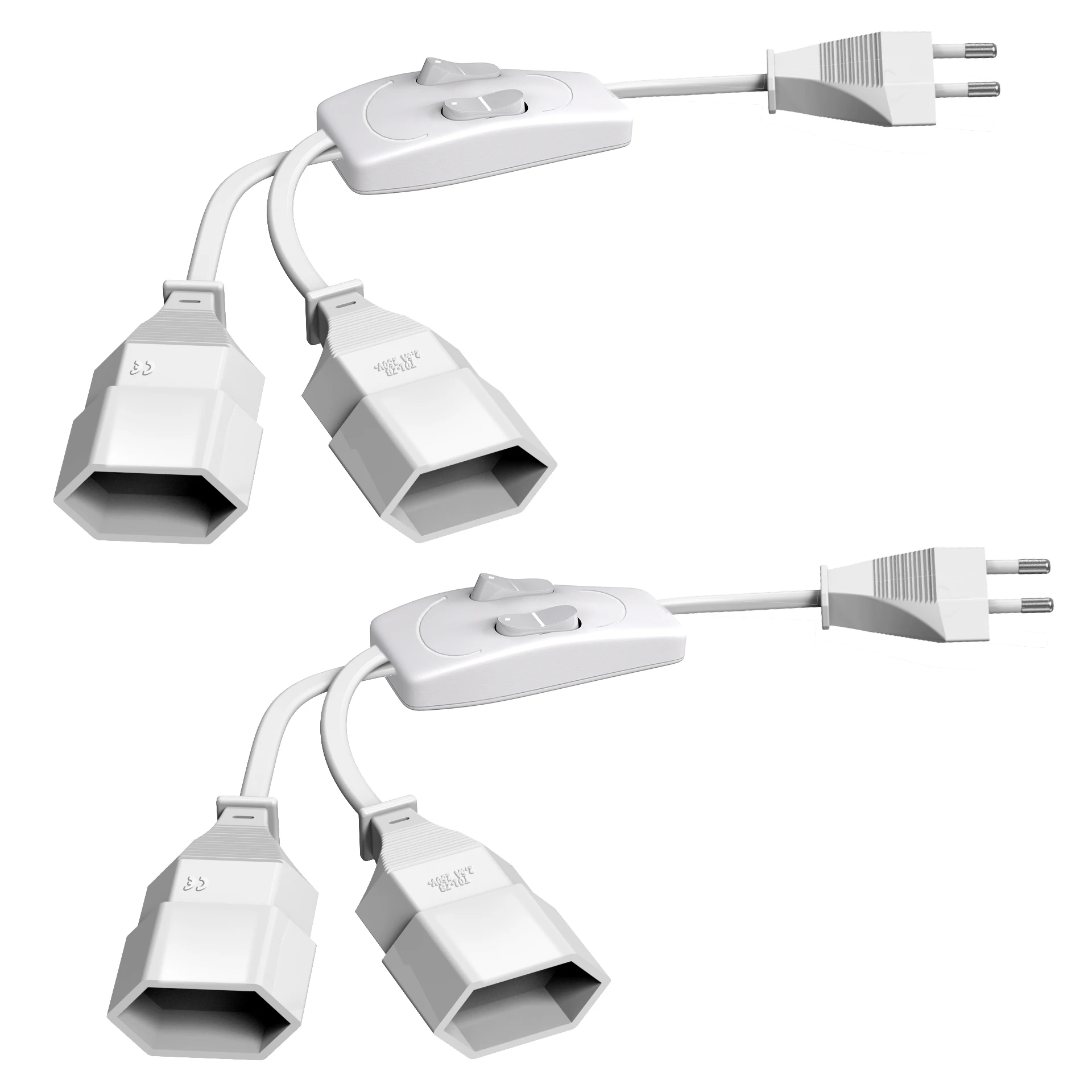 Dual Plug Power Extension Cable with Dual Switch - Safe & Compact Design