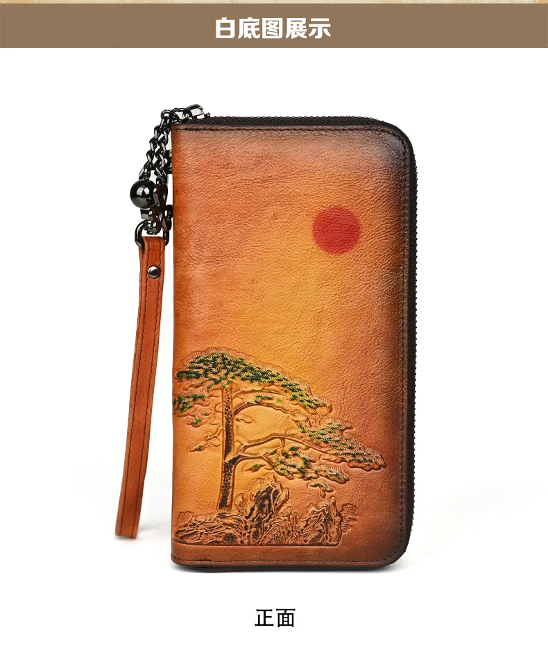 Vintage Echt leder Frau Brieftasche lange Damen echte Kuh Leder Geldbörse erste Schicht Rindsleder Karten halter Clutch Tasche – Detail 12