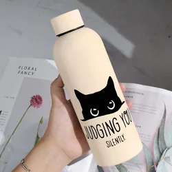 Charming Cartoon Cat Stainless Steel Insulated Water Bottle, 500ml Reusable Flask Cup - 500ml (0007BWBSMT0102 - BWBG)