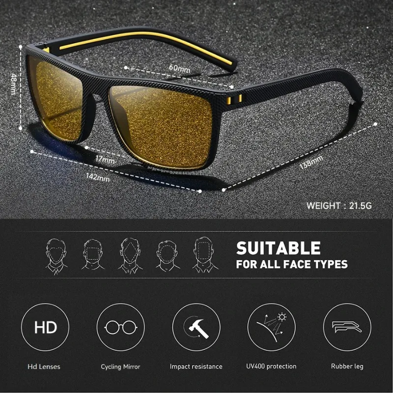 Occhiali da sole vintage quadrati gialli per visione notturna, lenti anti-affaticamento e anti-riflesso, per uomo e donna - immagine 3