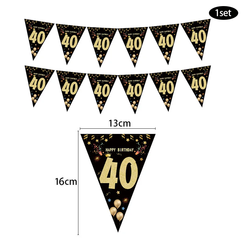 Description Picture 6 of itemBlack Gold 18 21 30 40 50 60 Year Happy Birthday Paper Banner Birthday Party Decorations Adult Anniversary Flags Backdrop Decor