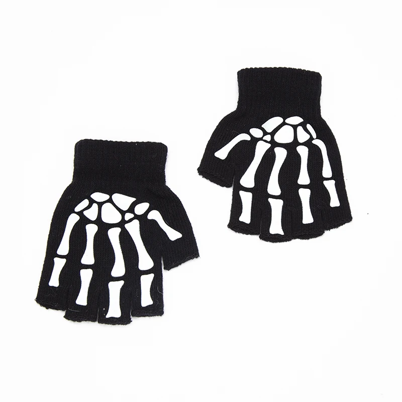 Guantes Punk luminosos de medio dedo para niños y adultos, manopla negra sin dedos, para Halloween - Imagen 4