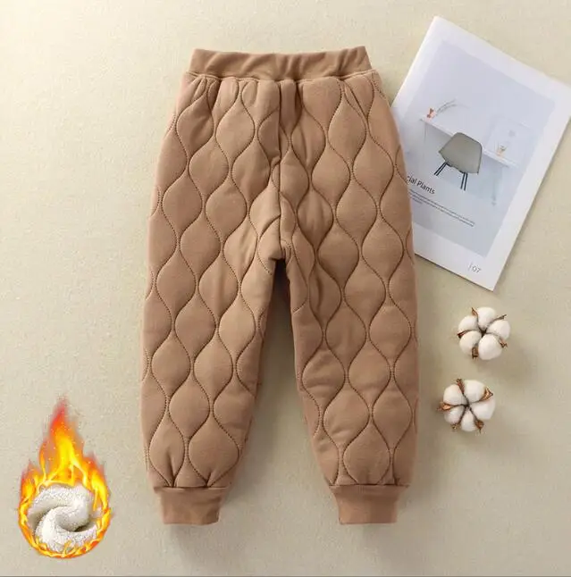 Children's warm pants, autumn and winter plush, school uniform for students, winter three-layer cotton padded pants