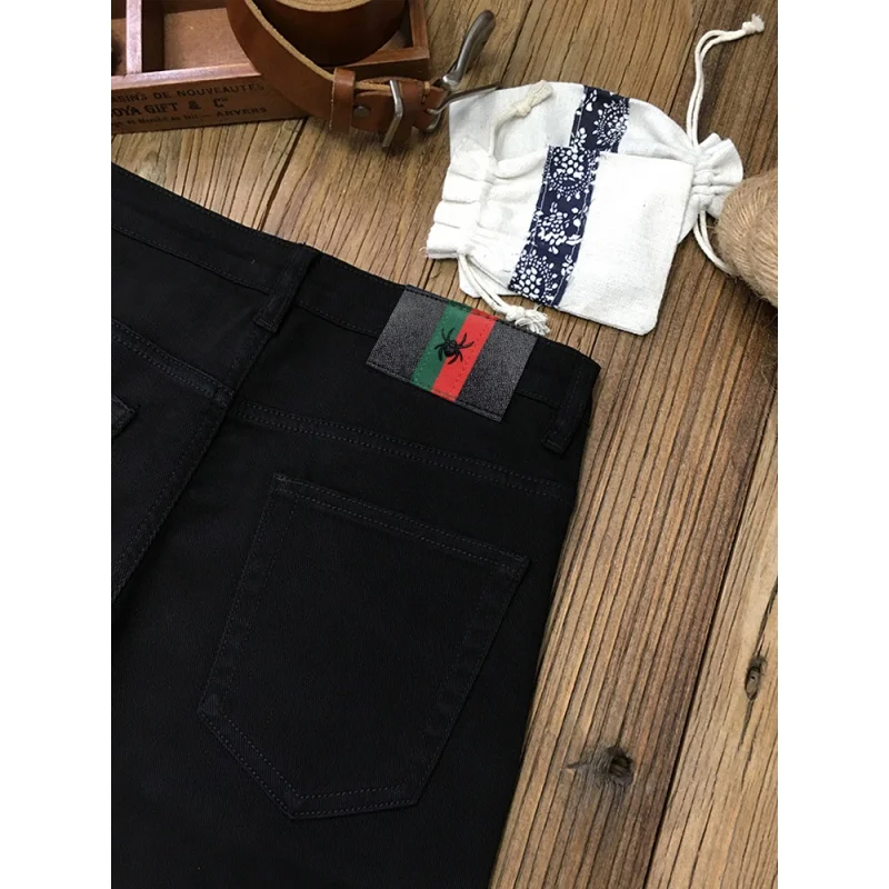 New black MEN'S jeans light luxury high end fashion trend Korean edition versatile elastic slim fit straight leg casual denim