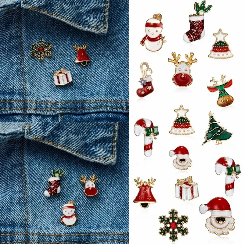 Rinhoo 3-teiliges Weihnachtsbroschen-Set, Glocken, Geschenkbox, Schneeflocke, Hirsch, Schneemann, Weihnachtsmann, Weihnachtsbaum, Abzeichen, Anstecknadeln, Kinder, Neujahrsgeschenke