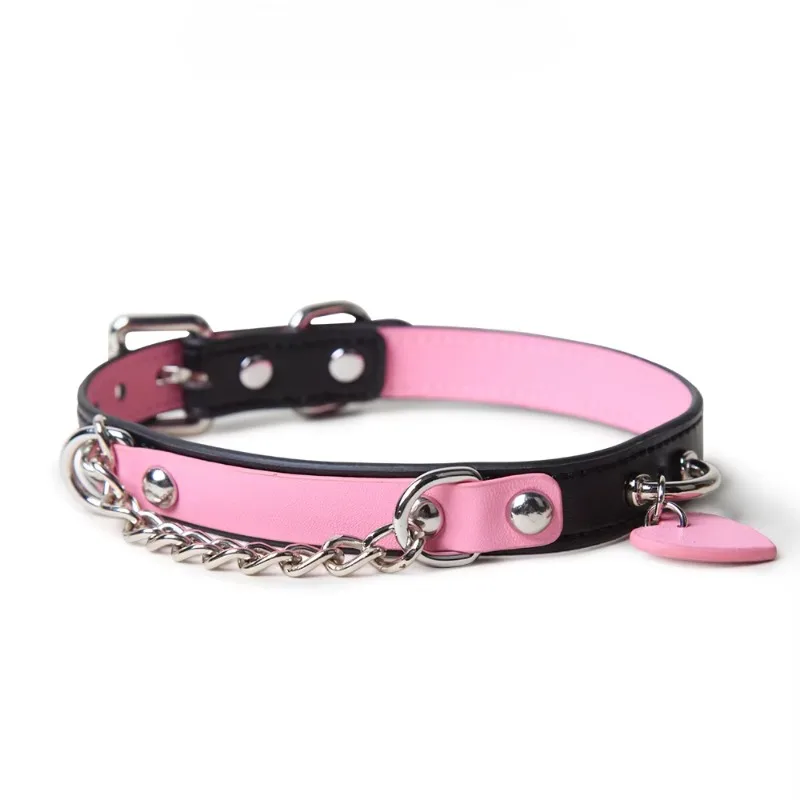 Bdsm Collar With Chain Genuine Leather Choker For Couples_voghion.com
