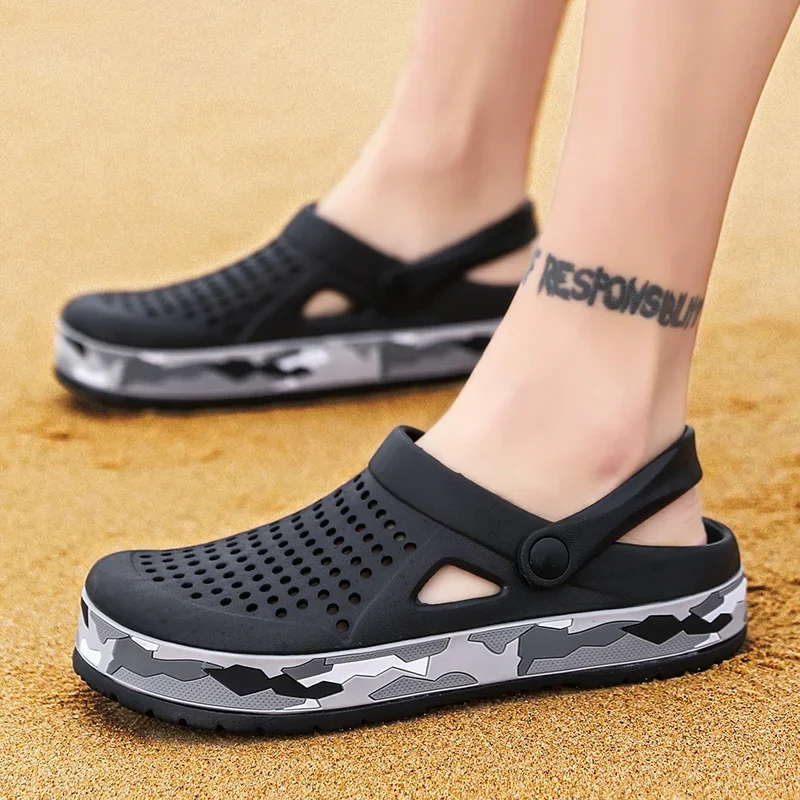 Leather Sandals Sports Slippers Men's Slipper Summer Lightweight Comfortable Sandals Men EVA Soft Sole Slides Shoes Outdoor Walking Beach Shoes Flip Flops