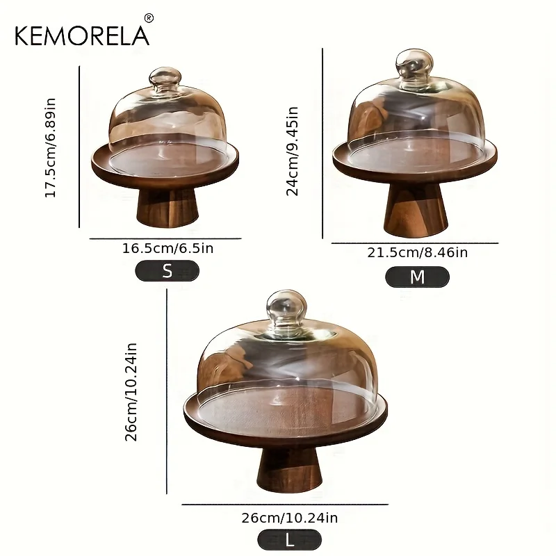 Japanese Wooden Cake Tray Food Storage Box With Glass Lid Kitchen Fruit Cake Dessert Nut Snack Kitchen Storage Box glass storage jar,glass storage container