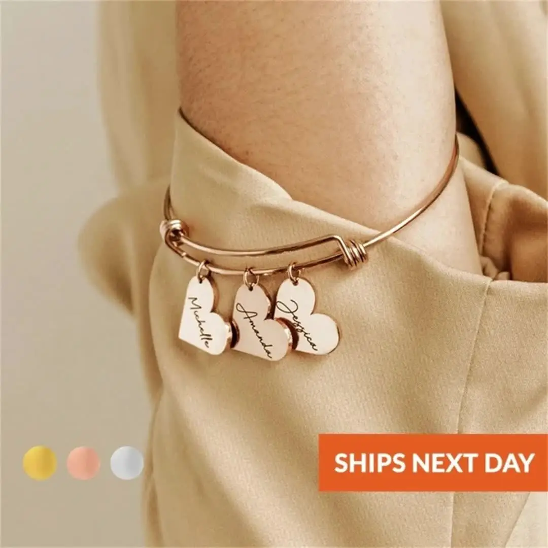 Personalized Bracelet for Women Heart Customized Engraved 1-6Names Adjustable Bangles  Stainless Steel for Mama Jewelry Gift St