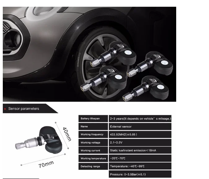 SPY 타이어 게이지, 자동차 액세서리, 타이어 압력 모니터링 시스템, 15 psi, 434mhz, 2 in 1 tpms 센서