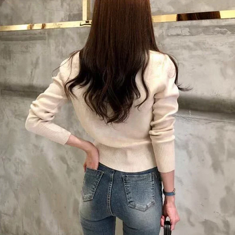 2025 Autumn Long Sleeve Fashion Women Cardigans Sweater Knitted Coat Short Casual Single Breasted Korean Slim Chic Ladies Tops 5