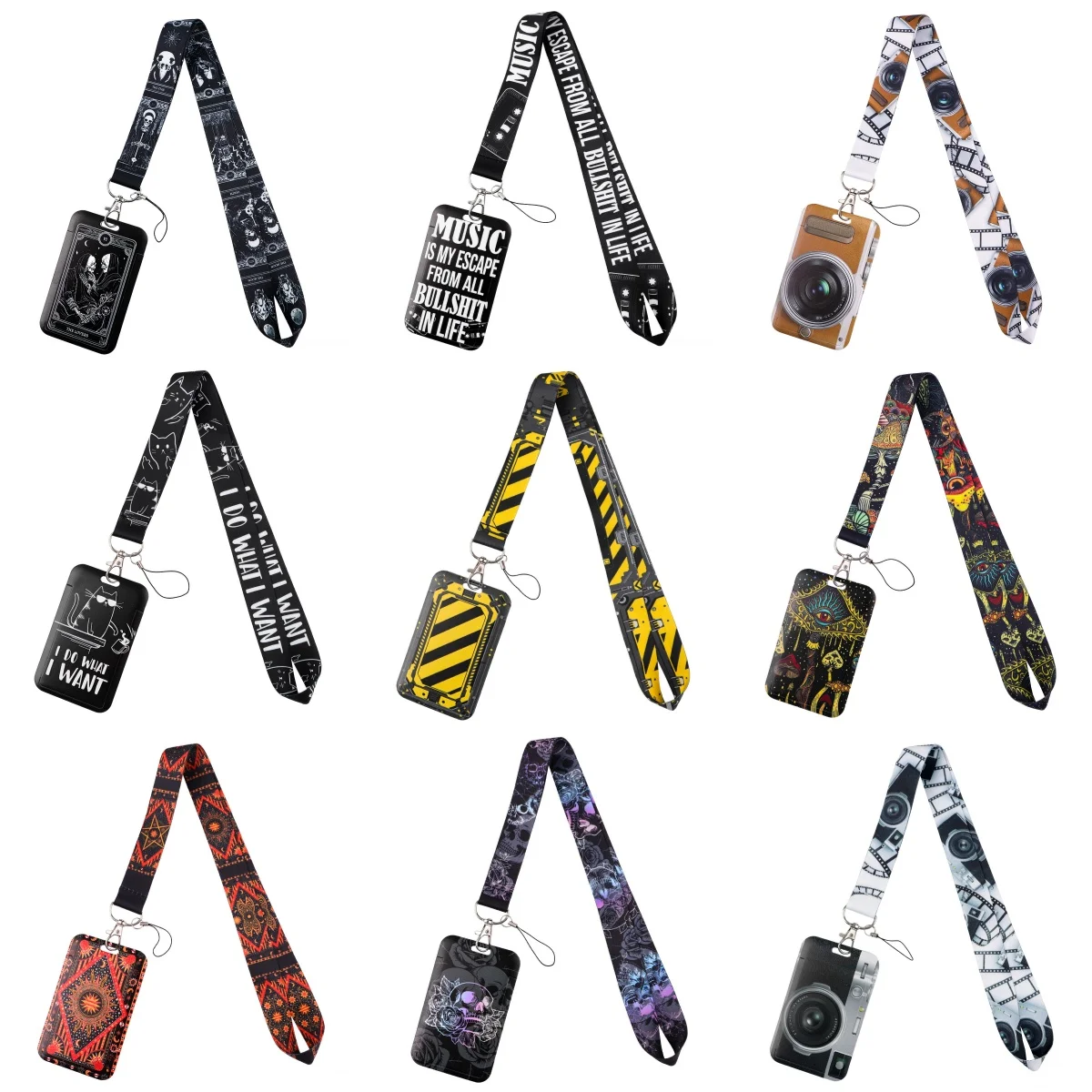 ID 카드 홀더가 있는 멋진 끈, 음악 명언이 있는 열쇠고리, 펑크 스타일 카메라 스트랩, 남녀 공용 선물용 끈