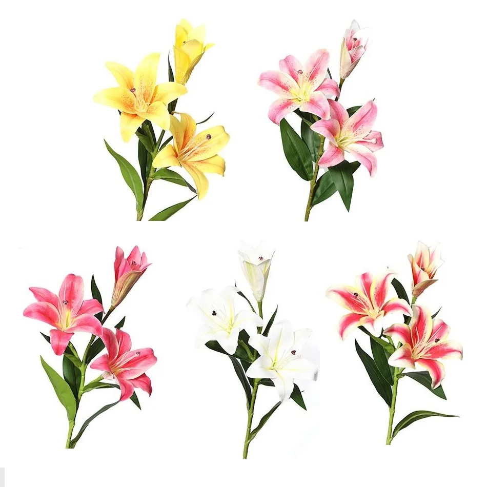 

INDIGO-Artificial Lily Plant for Dining Table Decoration, Real Touch Petals, Wedding Flower, Spring Party, 3 Flowers, 73cm