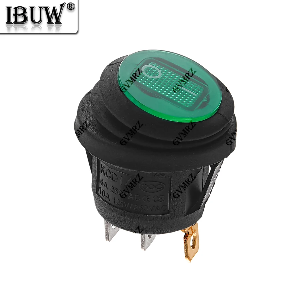 1PCS KCD1 SPST 3핀 로커 스위치 6A 10A 250V 125V AC LED 온오프 방수 차량 보트 스위치 라운드 스위치 KCD1