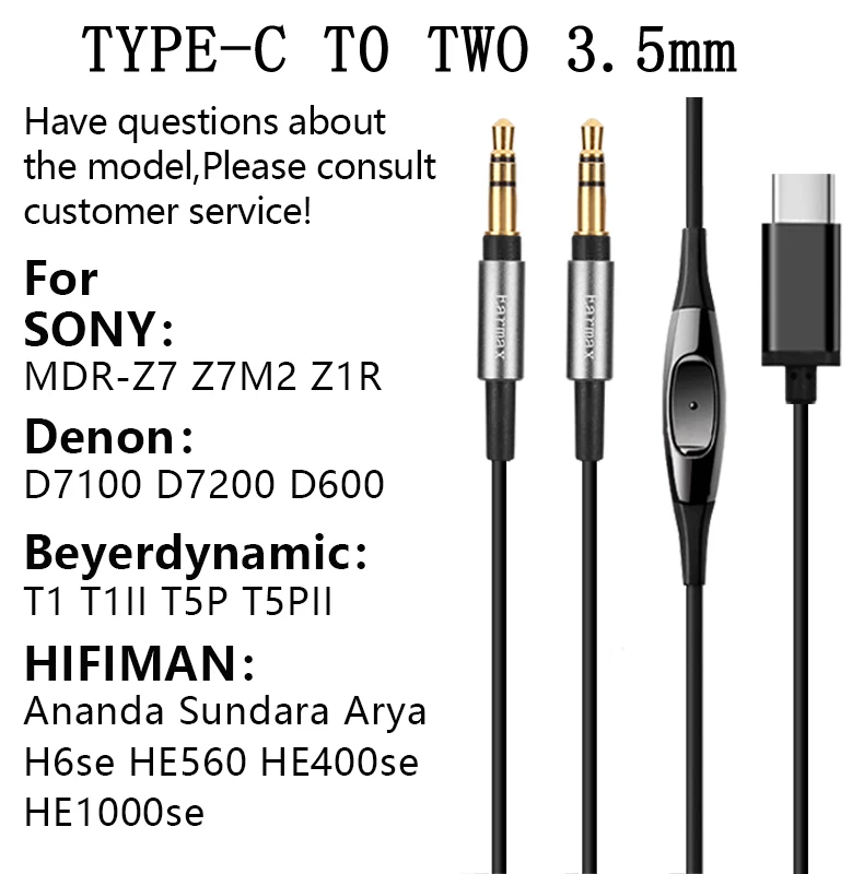 For HIFIMAN SONY HE6se HE560 HE400se HE1000se MDR-Z7 Z1R D7100 D7200 Replaceable Earphones TYPEC to Double 3.5mm Upgrade Cable