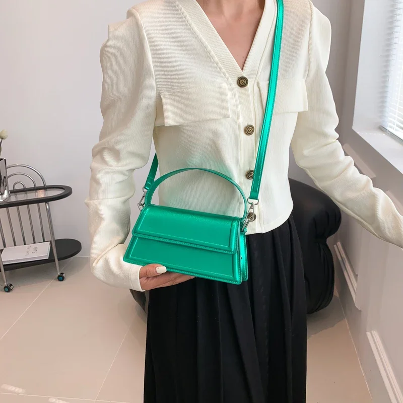 

Small Glossy Flap Bags with Short Handle for Women Trend Designer PU Leather Handbags and Purses Fashion Crossbody Bag